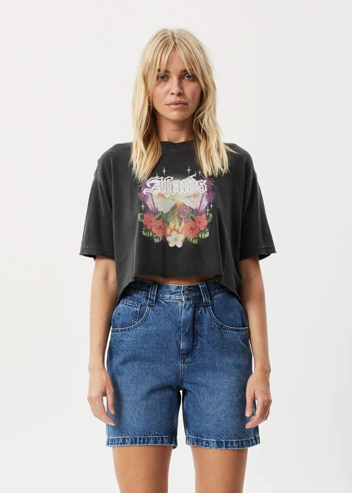 Afends Holiday Cropped Tee - Stone Black