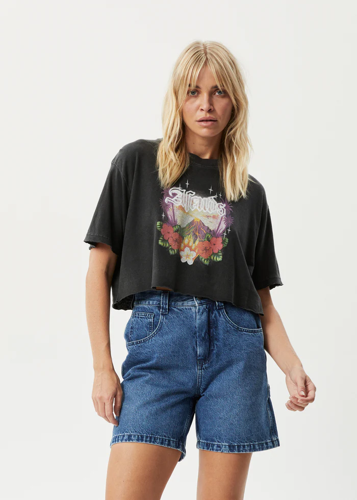 Afends Holiday Cropped Tee - Stone Black