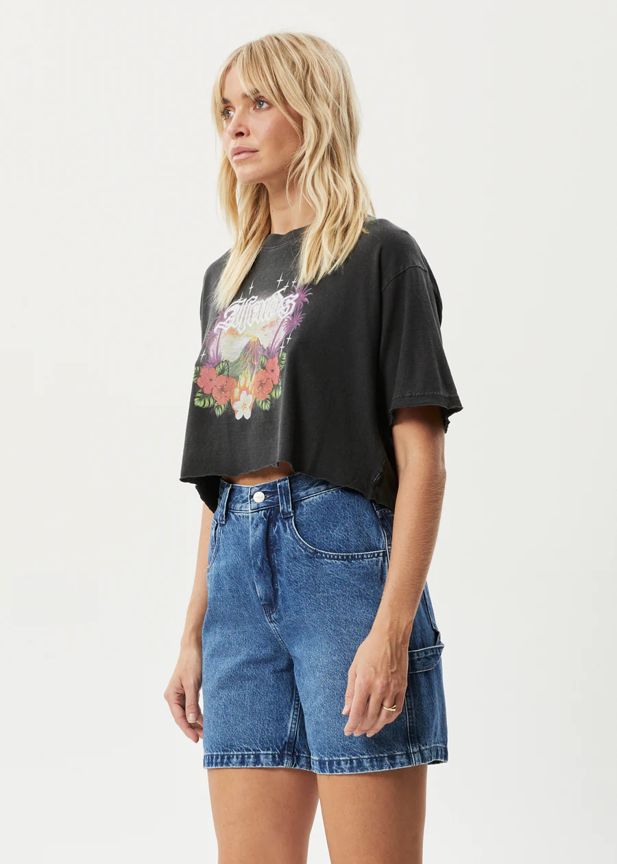 Afends Holiday Cropped Tee - Stone Black