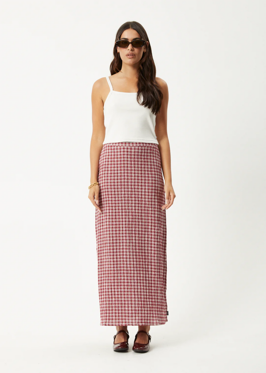 Afends Base Hemp Seersucker Maxi Skirt - Burgundy