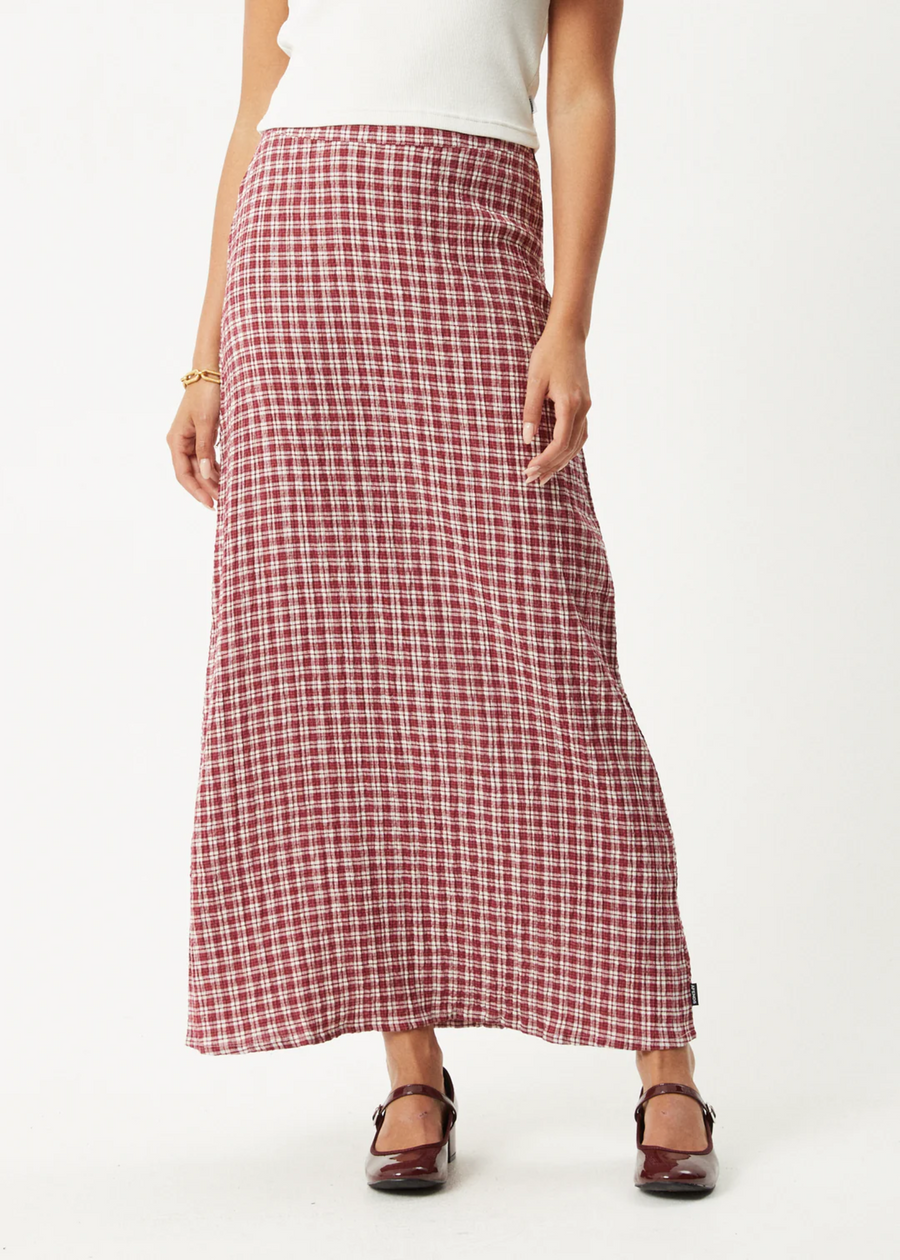 Afends Base Hemp Seersucker Maxi Skirt - Burgundy