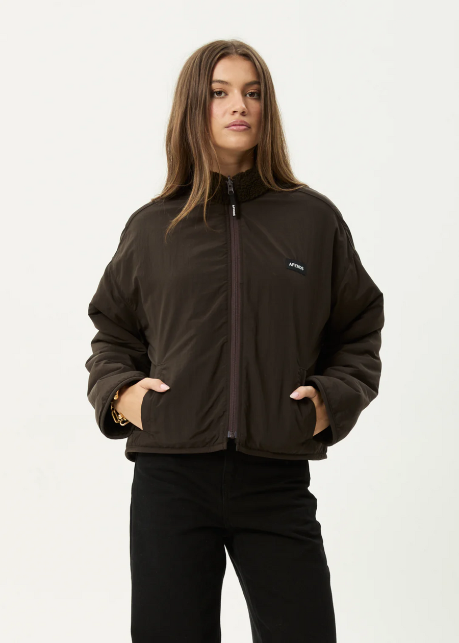 Afends Reversible Polar Fleece Jacket - Coffee