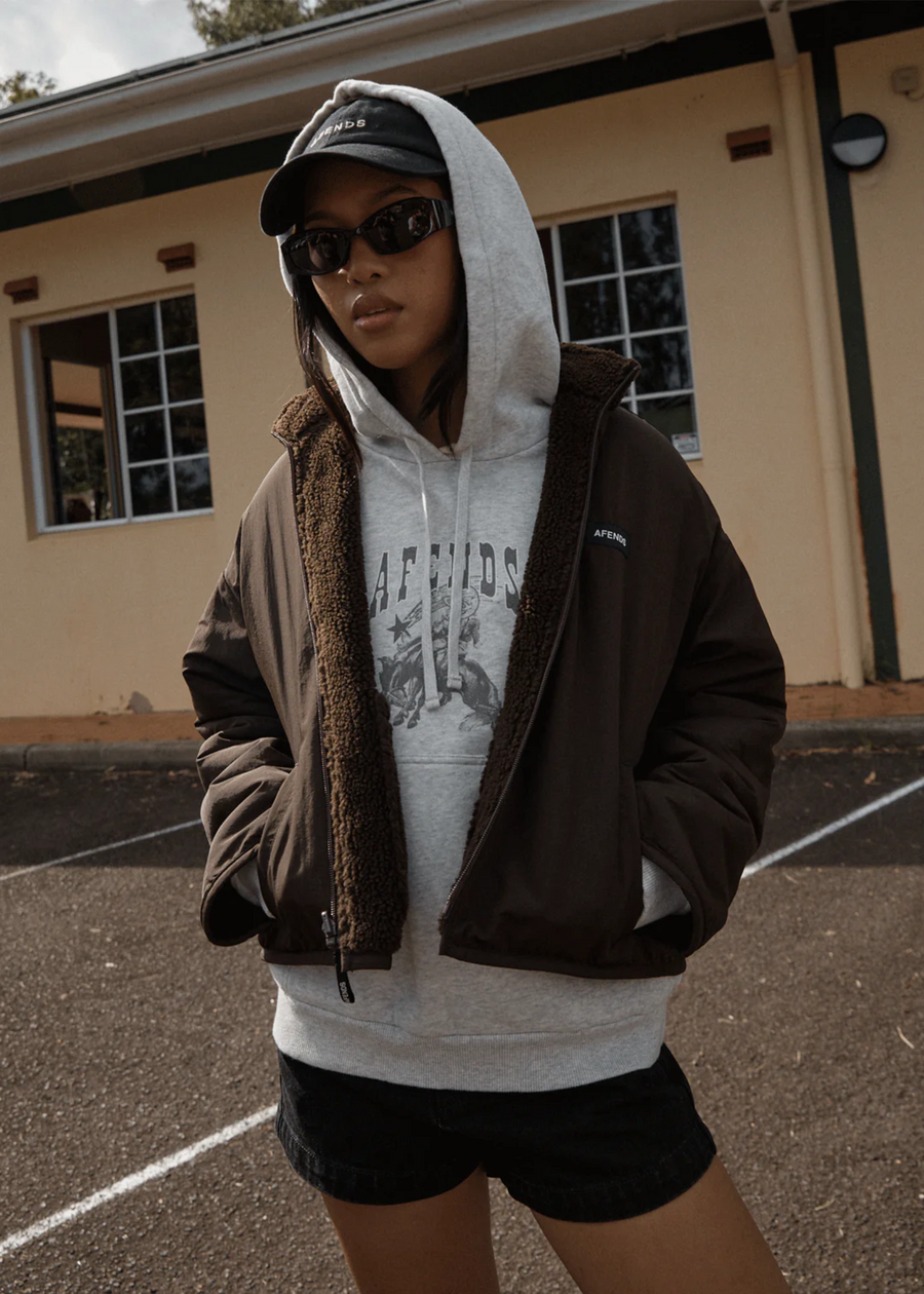 Afends Reversible Polar Fleece Jacket - Coffee
