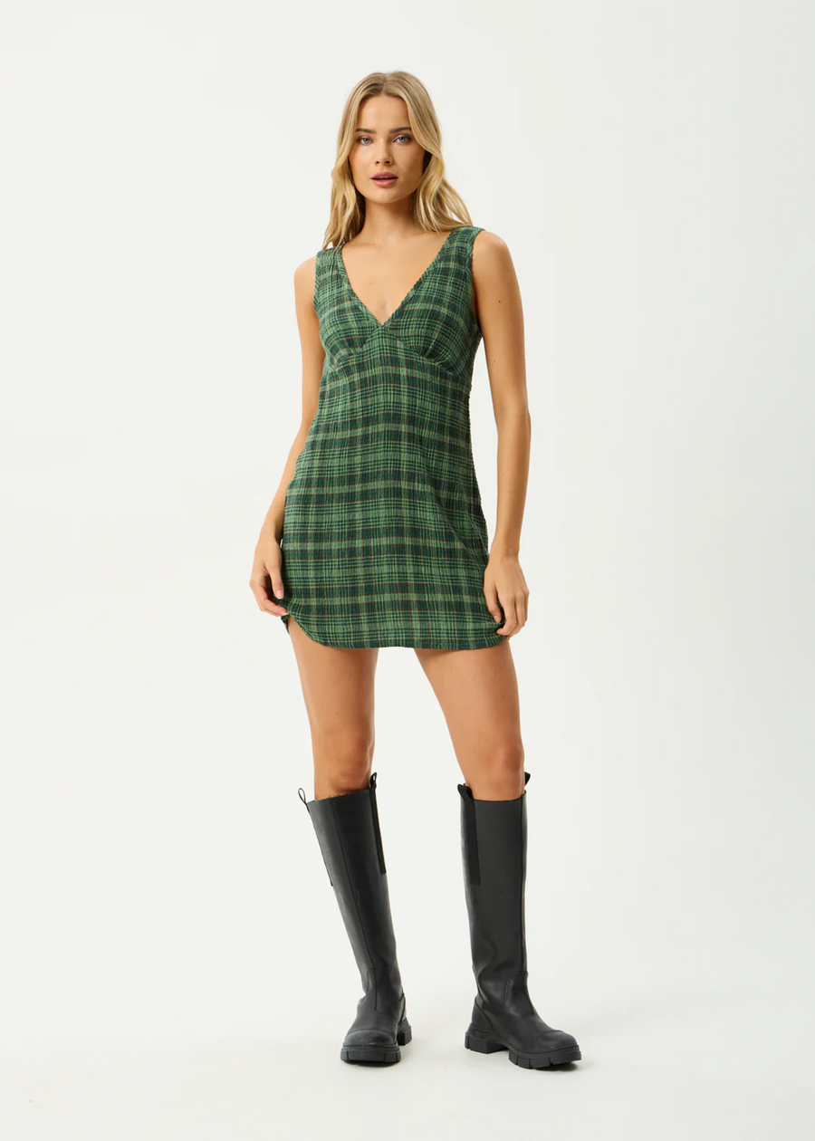 Afends Lonnie  Seersucker Mini  Dress - Hunter Green