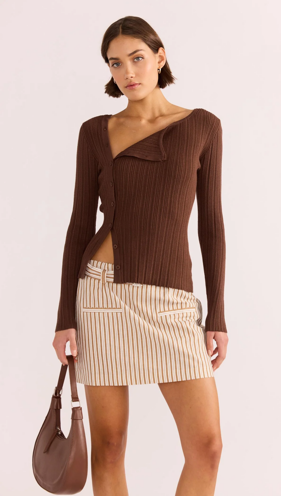 Minkpink Zinnia Asymmetric Knit Top - Chocolate