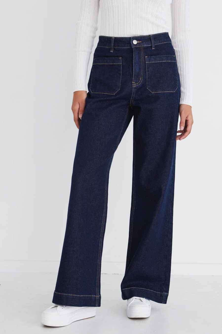 Among The Brave Zoey Indigo   Hight Rise Wide Leg Pkt Jean - Indigo