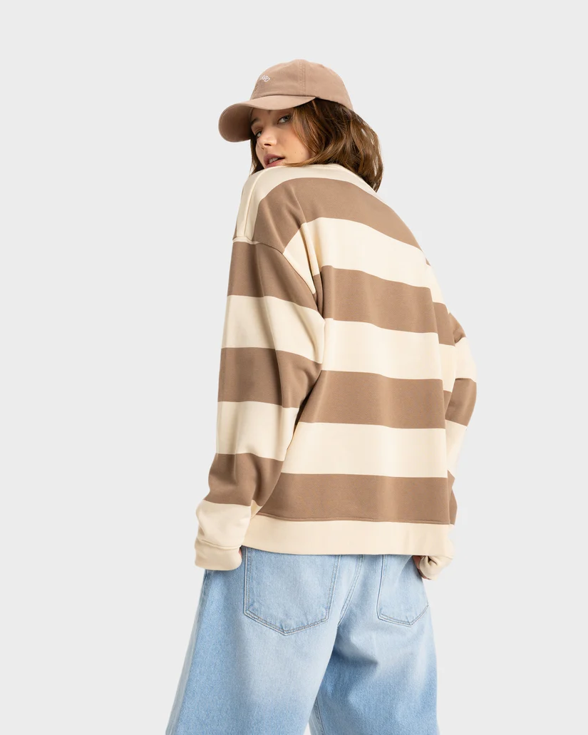 Roxy Strictly Stripes Oversized  Sweatshirt - Parchment Strictly Stripe / Brown