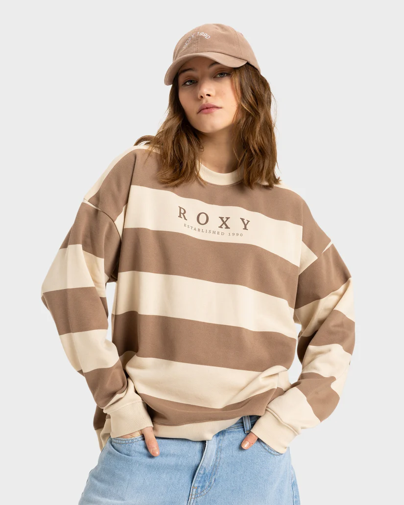 Roxy Strictly Stripes Oversized  Sweatshirt - Parchment Strictly Stripe / Brown
