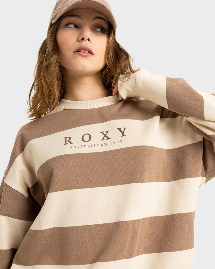 Roxy Strictly Stripes Oversized  Sweatshirt - Parchment Strictly Stripe / Brown
