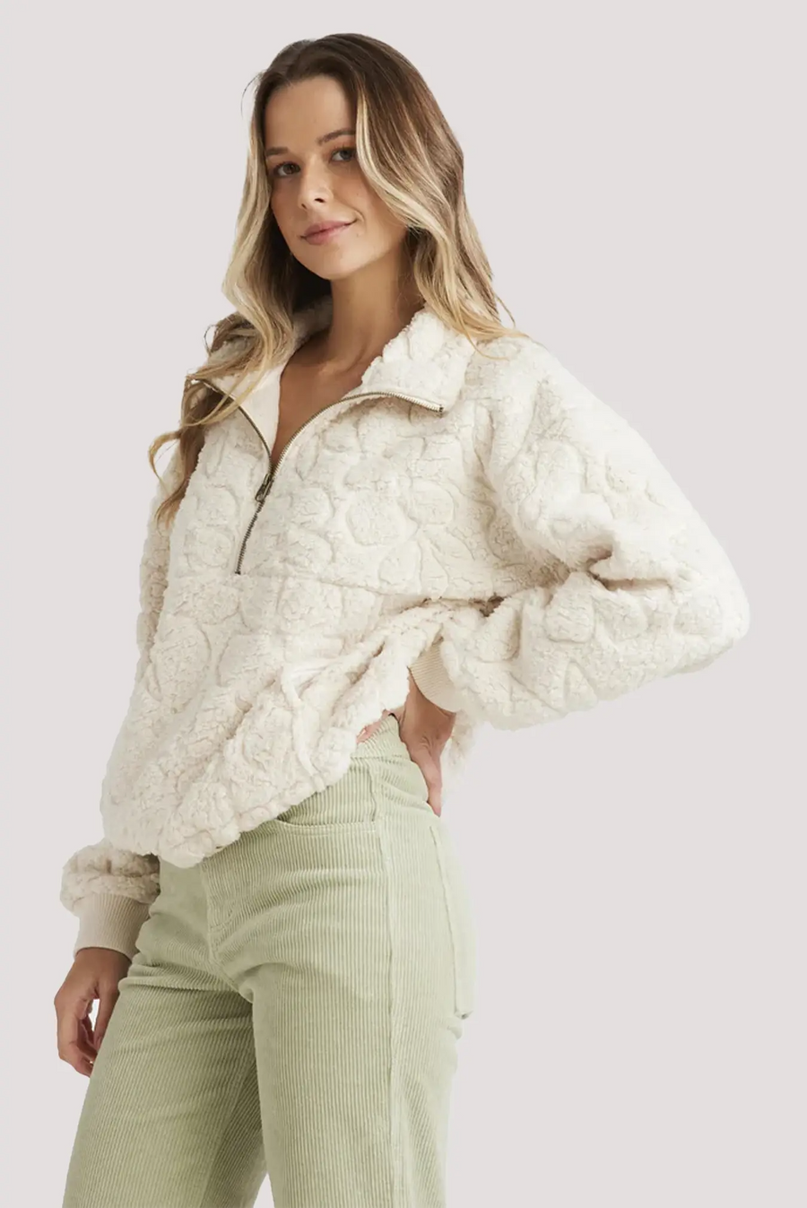 Billabong Fireside Cozy Half Zip  Crew - Whitecap