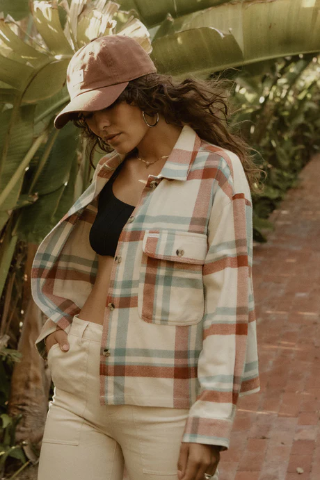 Brixton Bowery Women L/S Flannel - White Smoke/Terracotta