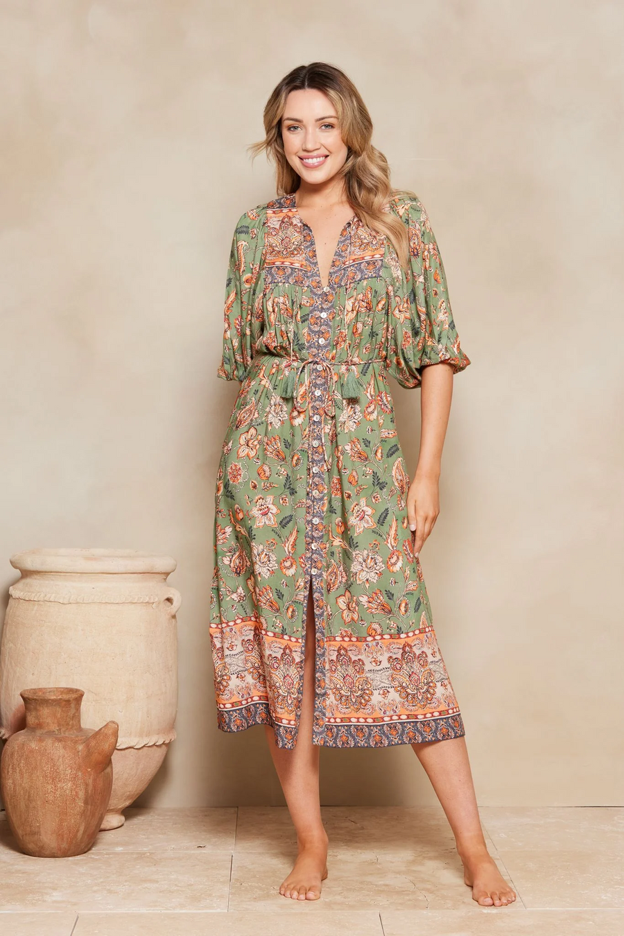 Tigerlily Mahi Rumer Midi Dress - Sage Paisley