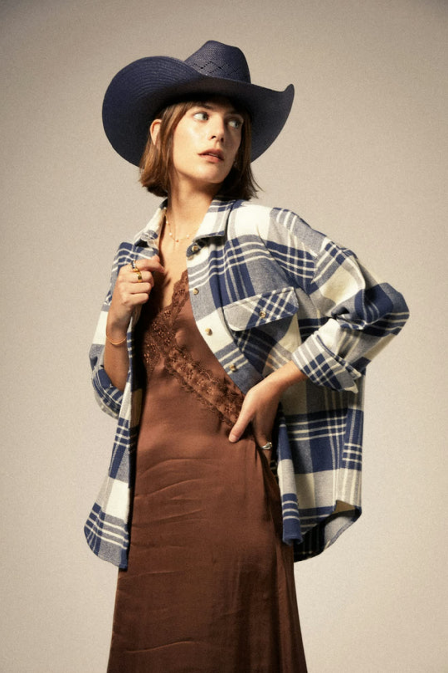 Brixton Bowery Classic Flannel - Azure White Blue Plaid