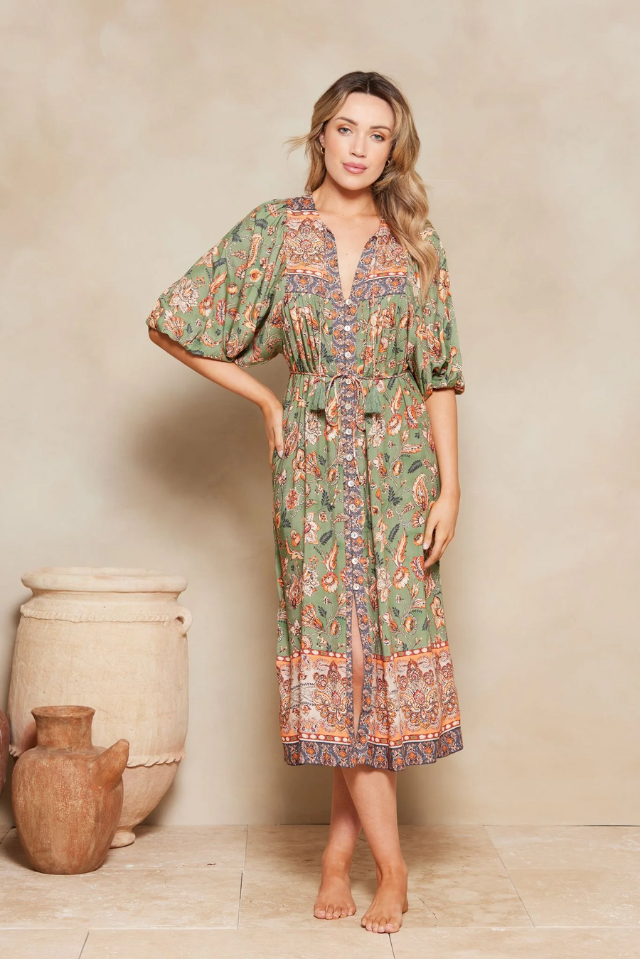 Tigerlily Mahi Rumer Midi Dress - Sage Paisley