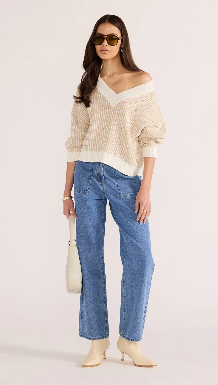 Minkpink Megan V-Neck Sweater - Beige