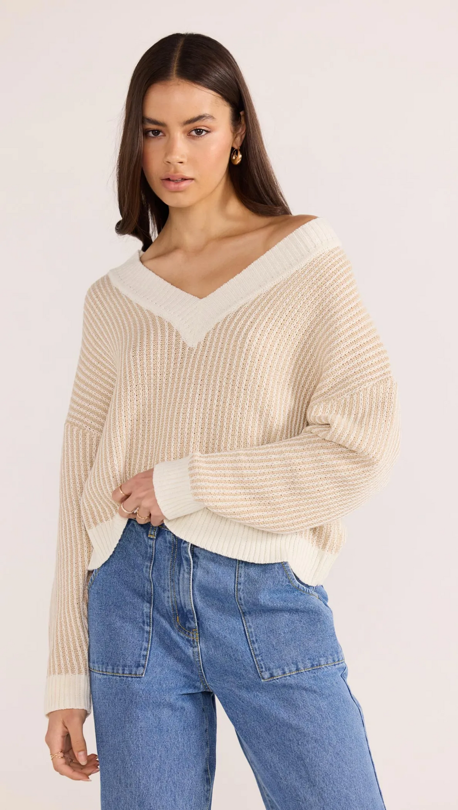 Minkpink Megan V-Neck Sweater - Beige