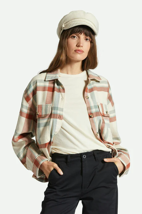 Brixton Bowery Women L/S Flannel - White Smoke/Terracotta