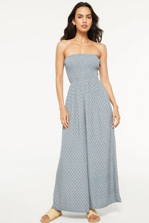 Tigerlily Saydia Flores Shirred Jumpsuit-Navy Tile