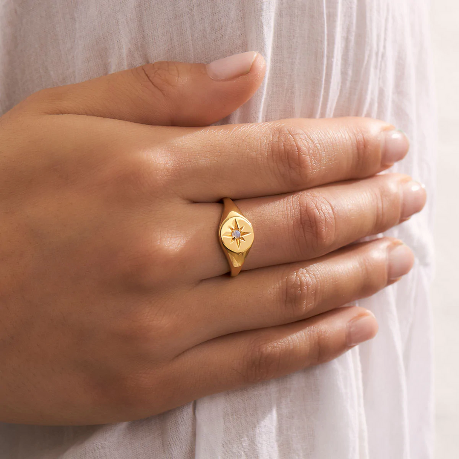 Midsummer Star Enchanted Light Moonstone Signet Ring