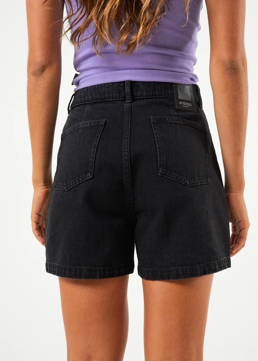 Afends Seventy Three's Organic Denim High Waisted Shorts - Washed Black